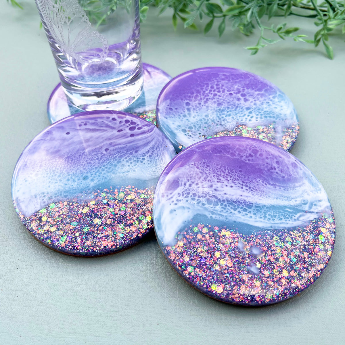 Purple Sunset Glittery Ocean Coasters - Made to Order – ellaful